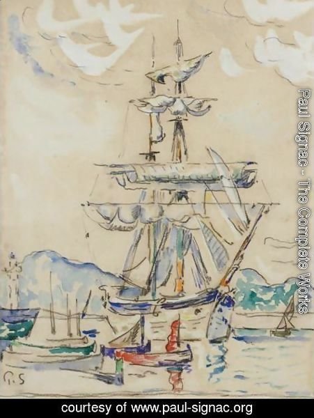 Two-Masted Sailboat At Anchor