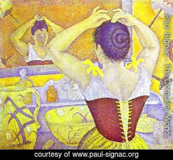 Paul Signac - Woman at her toilette wearing a purple corset, 1893
